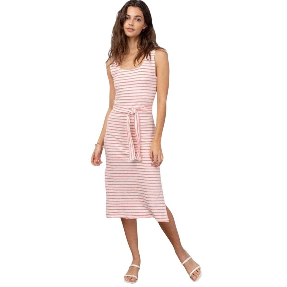 Rails Taylin Ivory Peony Striped‎ Tank Midi Dress Belted XL Heavy 100% Cotton